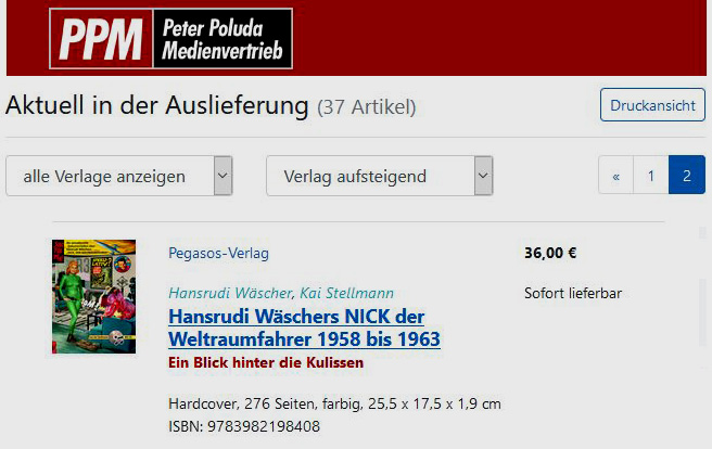 Hansrudi Wäschers NICK der Weltraumfahrer 1958 bis 1963 Pegasos-Verlag
